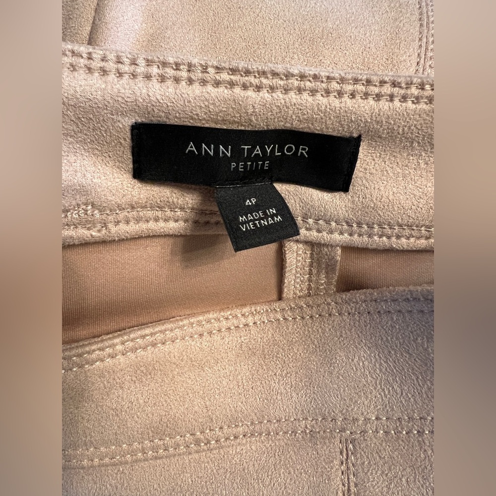 Ann Taylor Tan Faux Suede Midi Flare Skirt, size 4P - Picture 2 of 5